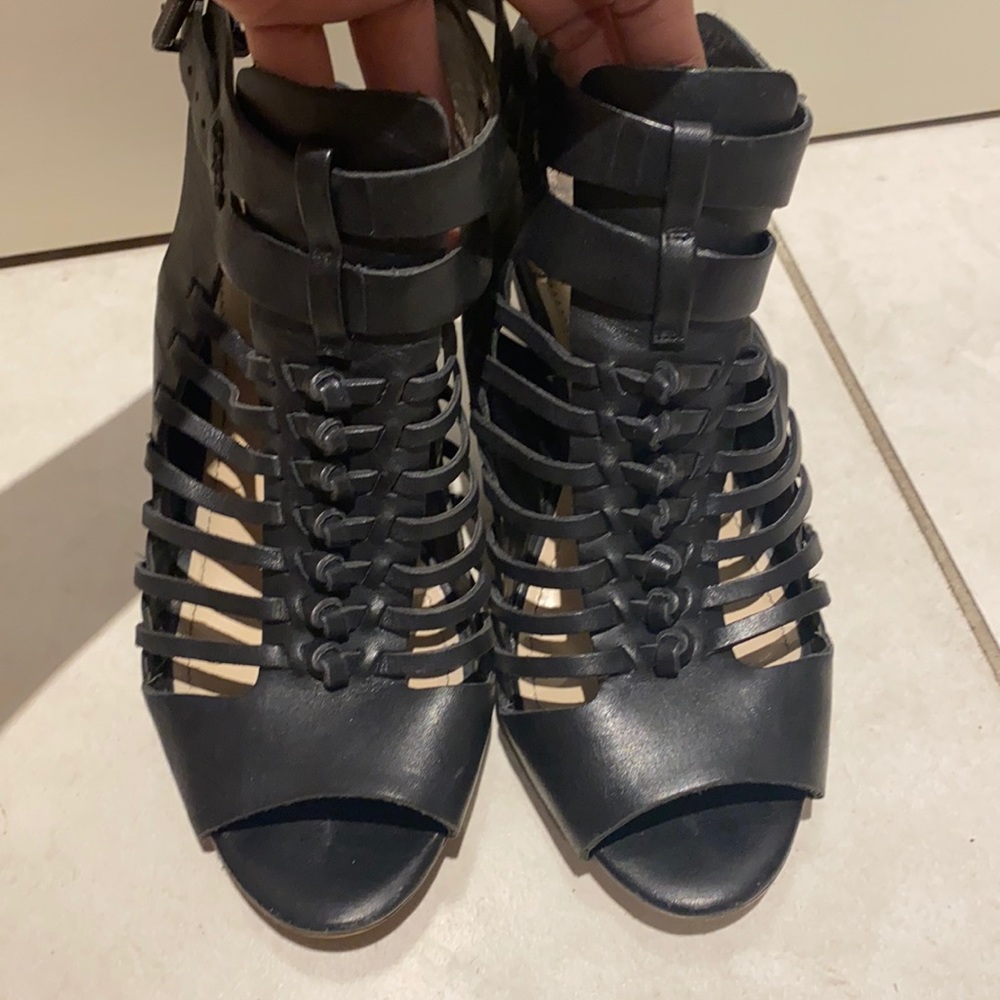 Vince Camuto Cage Heels - Leather Upper (Black)